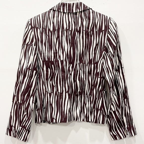 Max Mara One Button Printed Flax Linen Blazer Jacker Brown Size 2 - Picture 2 of 11